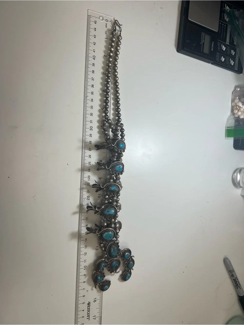 Sterling Silver Turquoise Squash Blossom Necklace - Picture 11 of 15